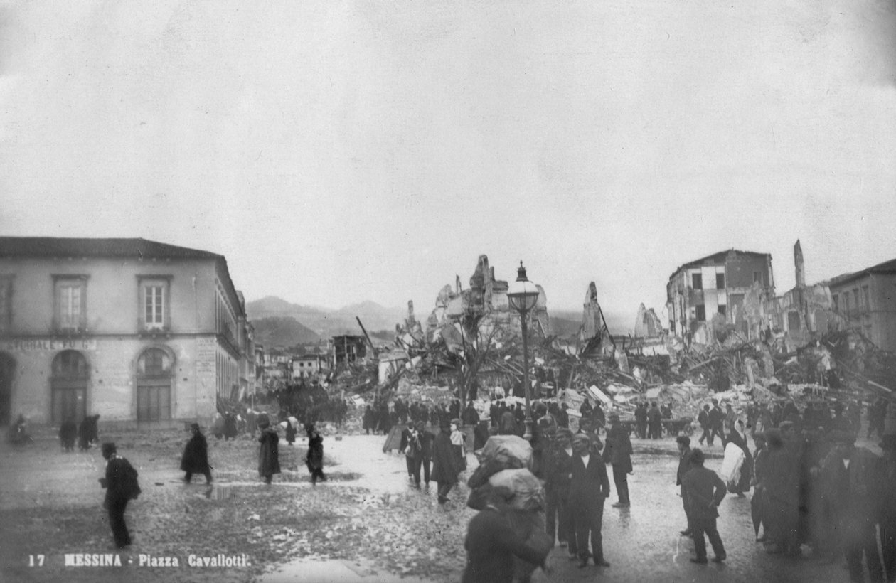 Poškození zemětřesením na náměstí Piazza Cavallotti, Messina, Sicílie, Itálie, prosinec 1908 od Unbekannt