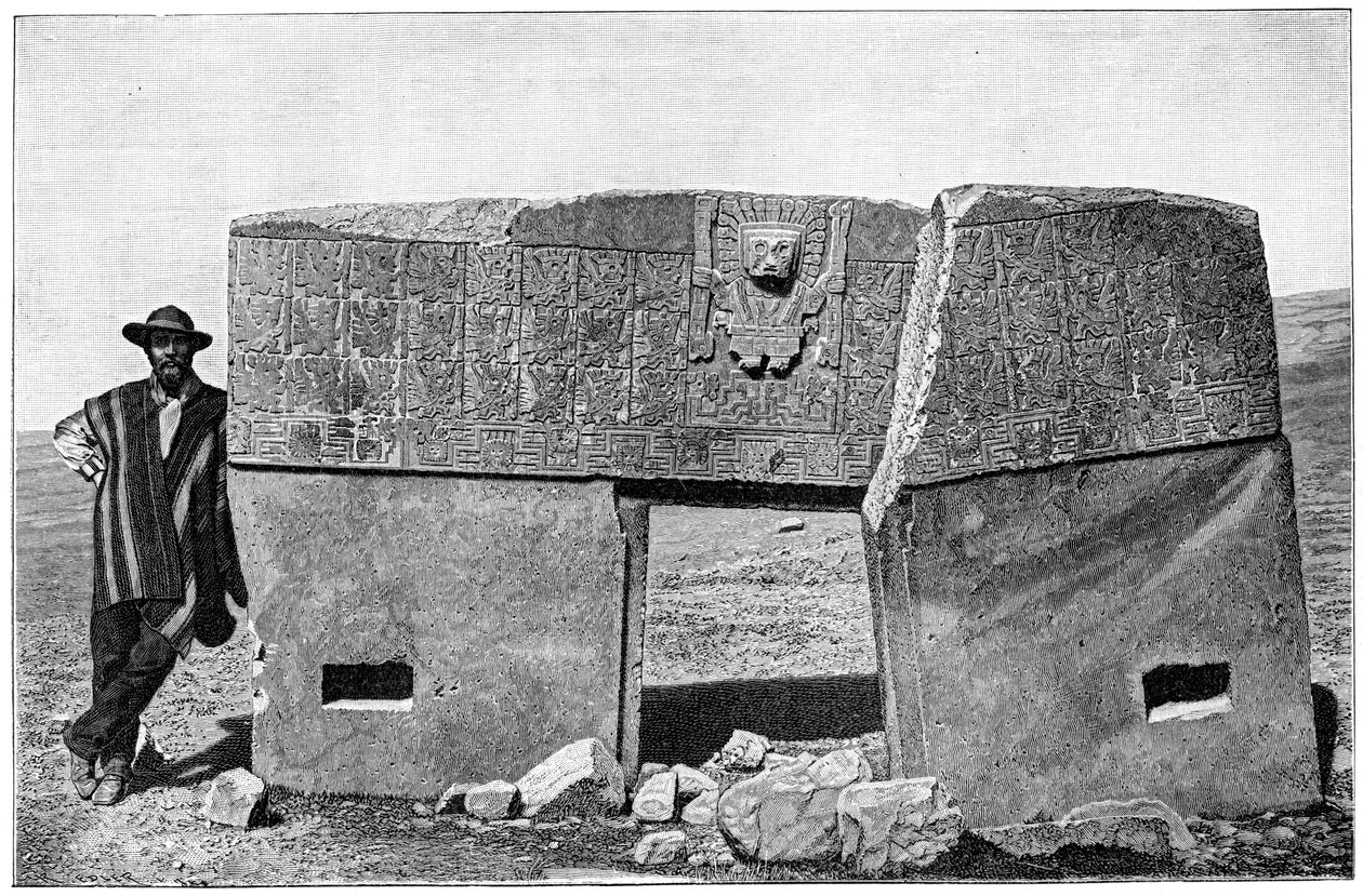 Východní aspekt monolitické brány Akapana, Tiahuanaco, Bolívie, 1901 od Unbekannt