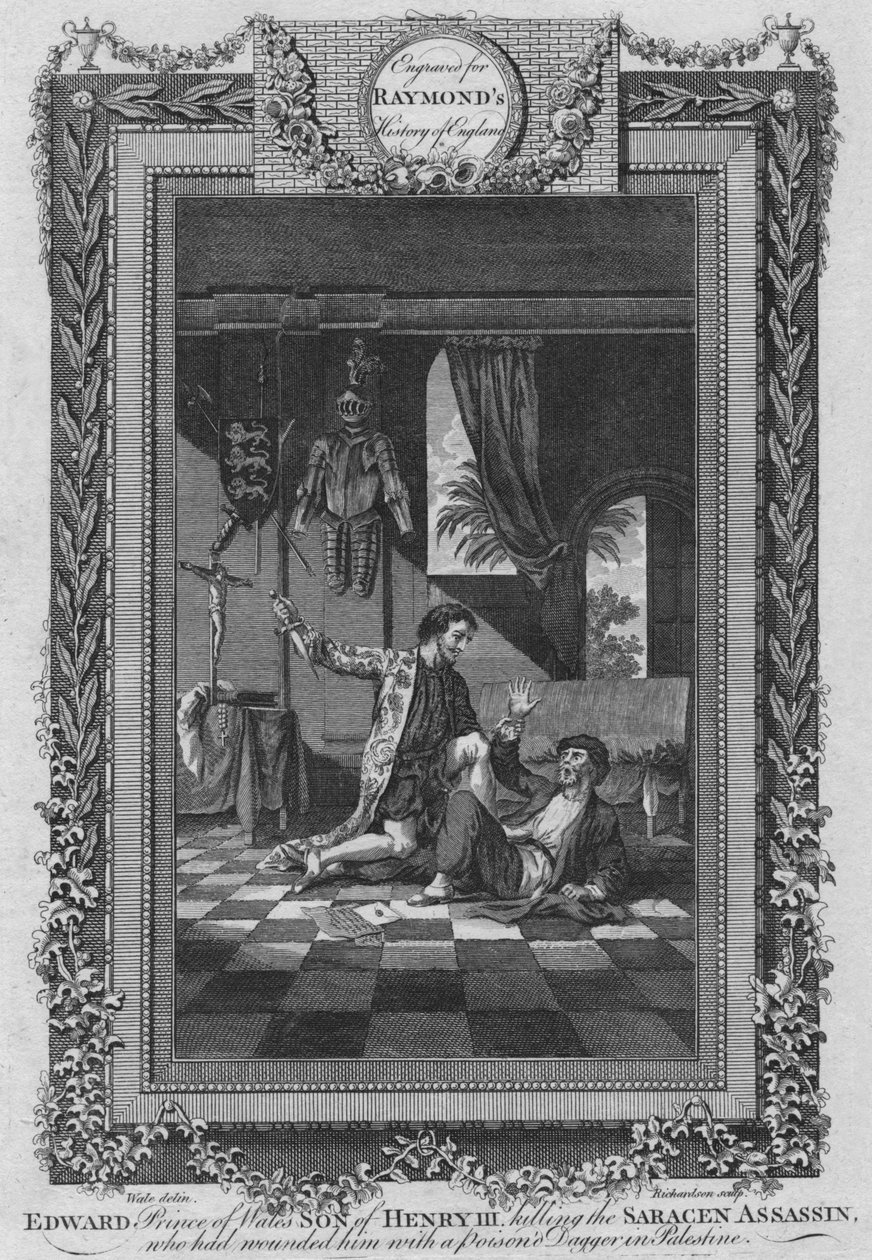Edward, princ z Walesu, syn Jindřicha III., zabíjející saracénského vraha, c1787 od Unbekannt