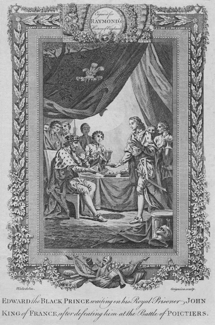 Edward Černý princ čeká na svého královského vězně Jana, francouzského krále, c1787 od Unbekannt