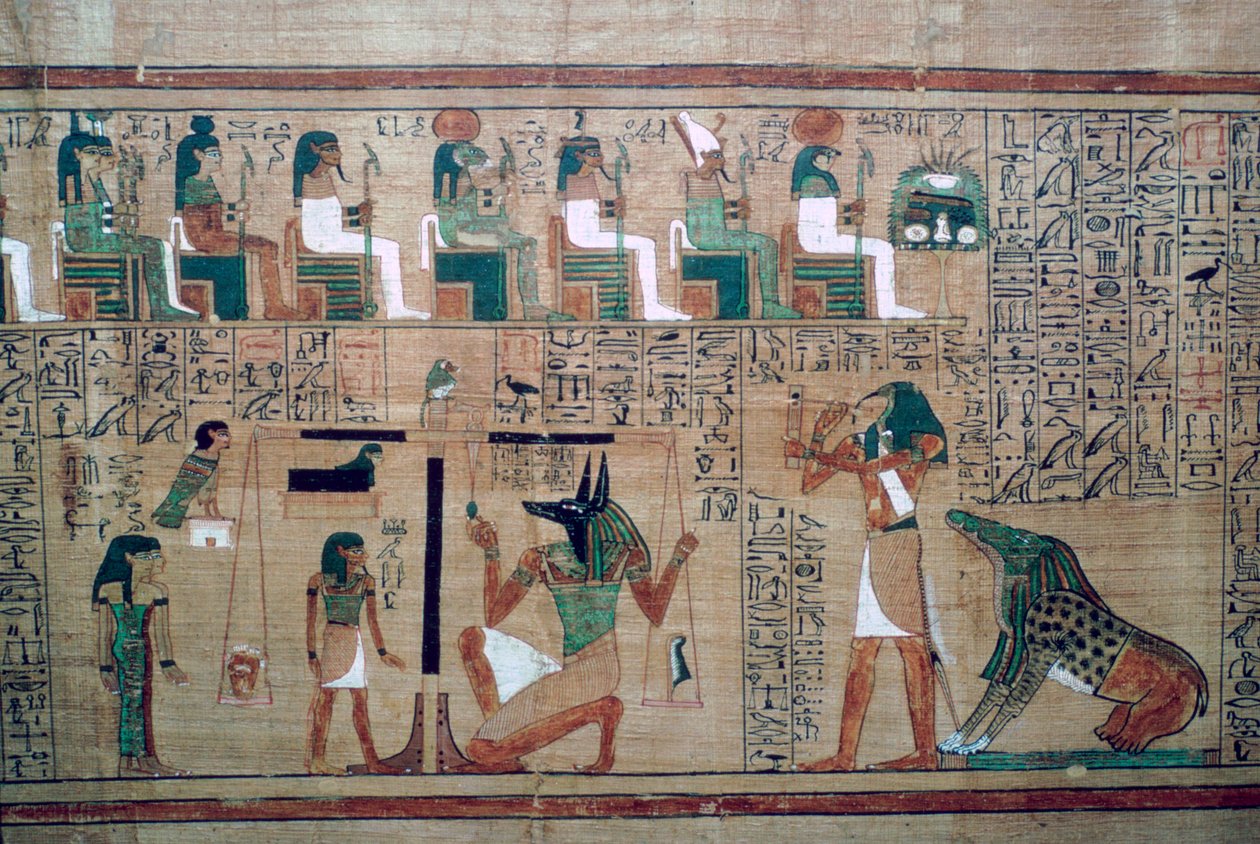 Egyptský papyrus s vyobrazením „tížení srdce“ od Unbekannt