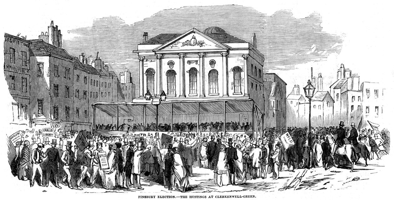 Volební akce v Clerkenwell Green během voleb ve Finsbury, Londýn, 1852 od Unbekannt