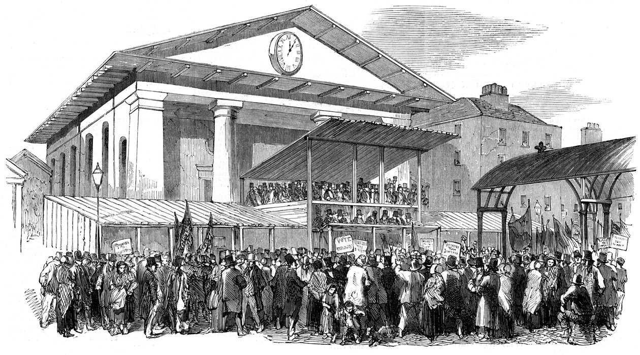 Volební akce v Covent Garden během voleb ve Westminsteru, Londýn, 1852 od Unbekannt