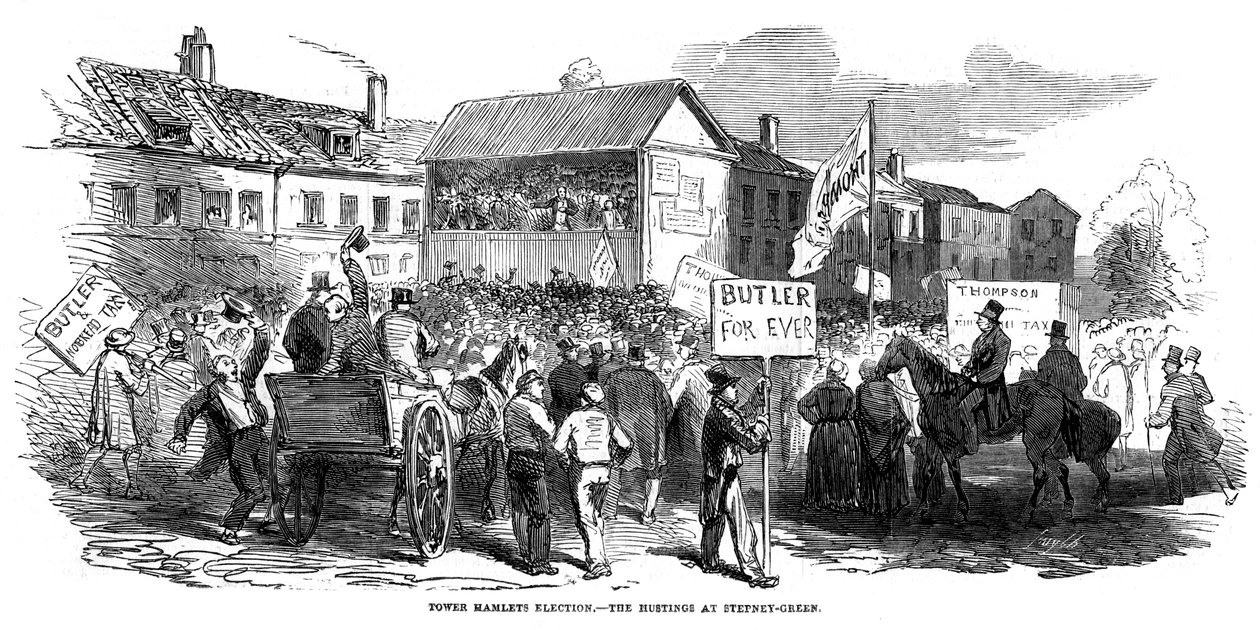 Volební akce ve Stepney Green během voleb do Tower Hamlets, Londýn, 1852 od Unbekannt