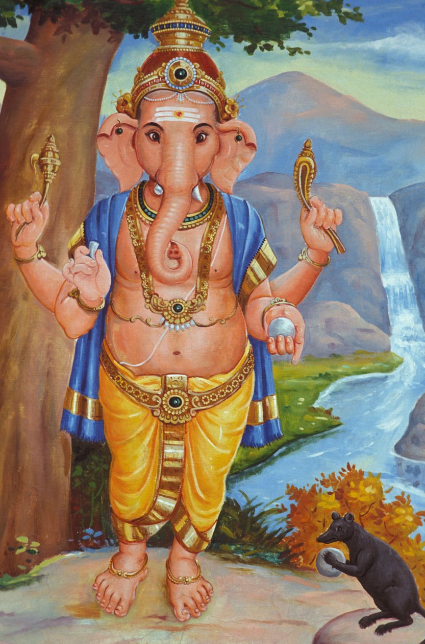 Hinduistický bůh Ganesh se sloní hlavou a jeho krysa Inde od Unbekannt