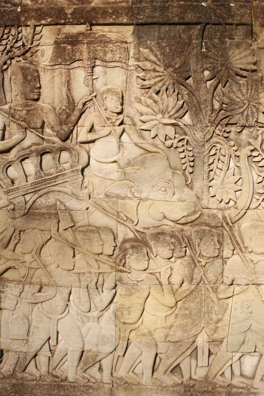 Sloni a bojovníci Reliéfní socha na východní vnější galerii v Bayonu, Siem Reap, Kambodža od Unbekannt