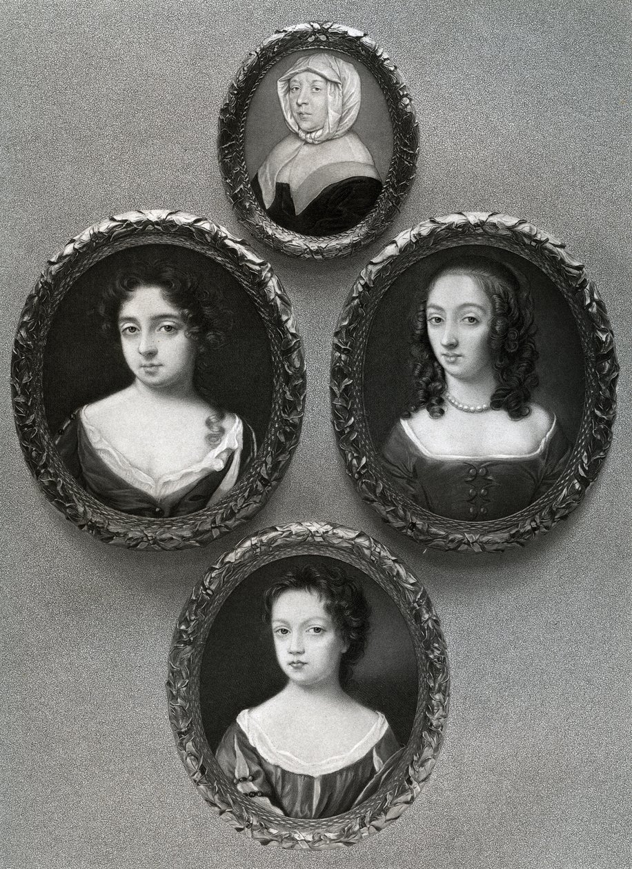 Elizabeth Cromwell, matka Olivera Cromwella a jeho dcery, Mary, Elizabeth a Bridget, 1899. od Unbekannt