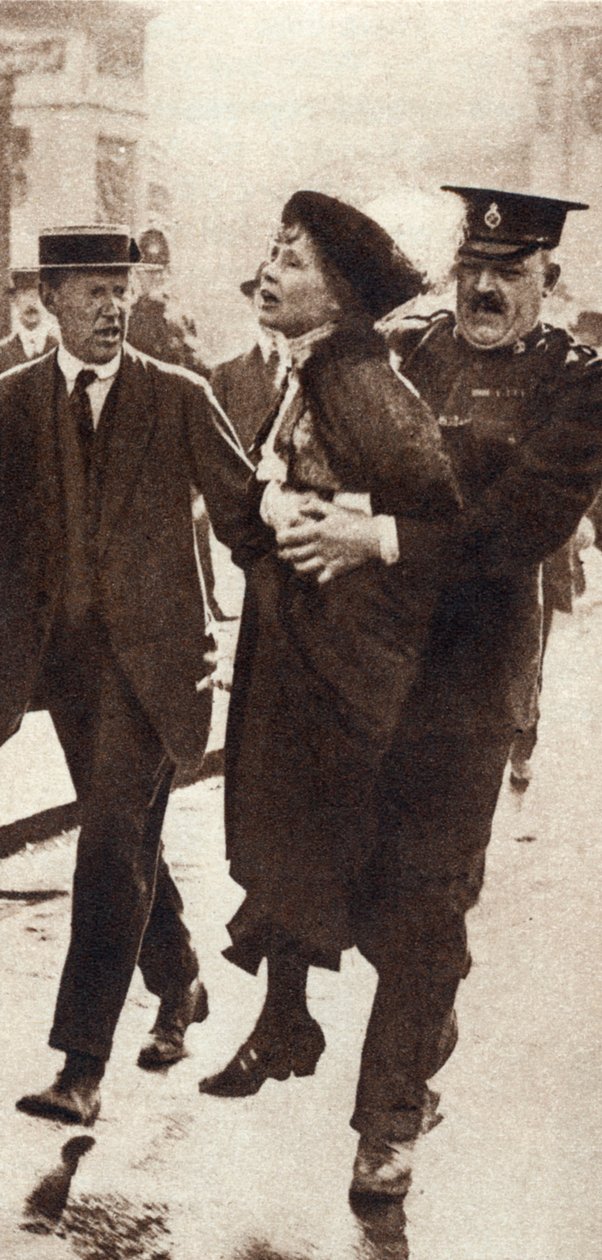 Emmeline Pankhurst zatčen superintendentem Rolfem před Buckinghamským palácem, Londýn, květen 1914 od Unbekannt