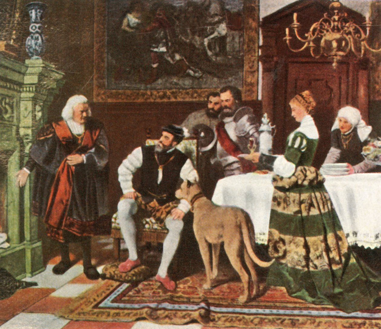 Císař Karel V. s Fuggery v Augsburgu, 1530, 1936. od Unbekannt