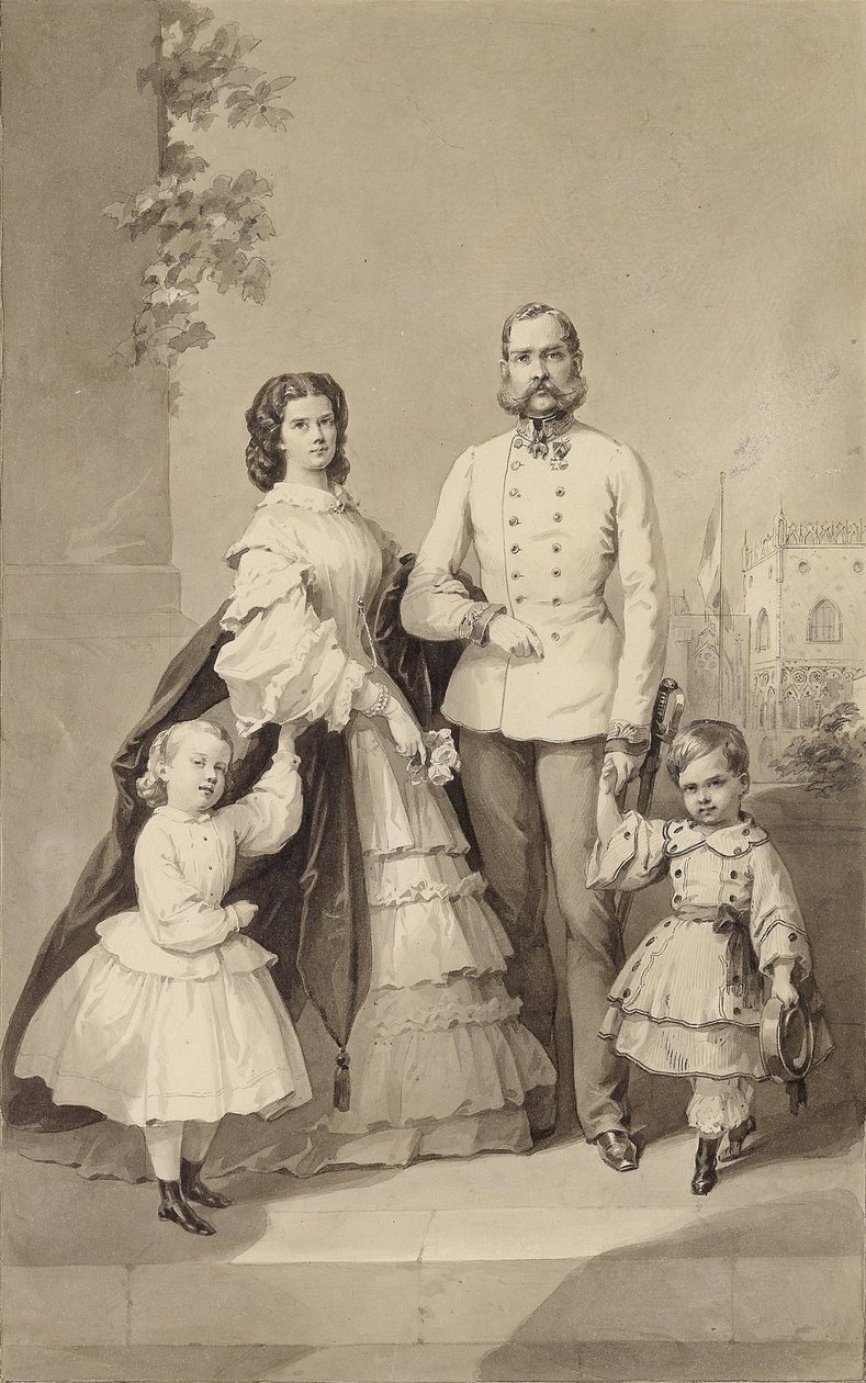 Císař František Josef I. s císařovnou Alžbětou a jejich dětmi ..., asi 1860. od Unbekannt