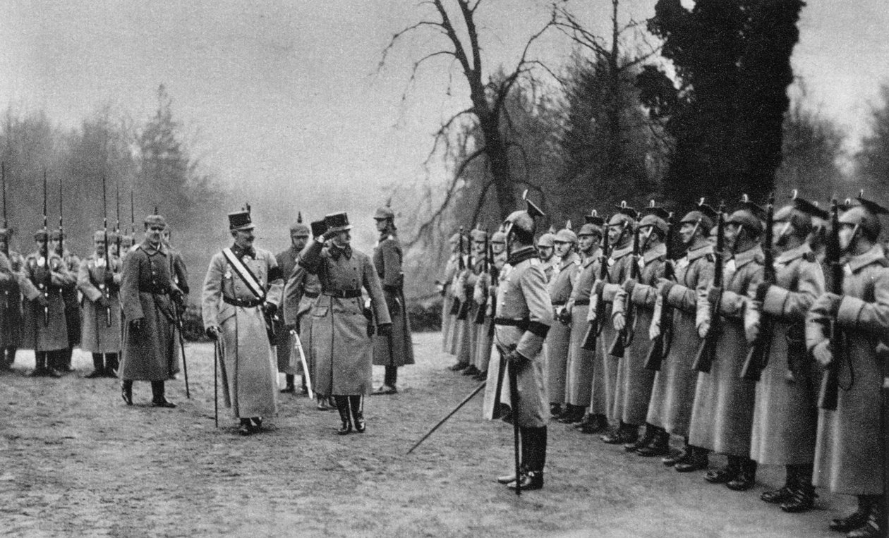 Rakouský císař Karel I. na návštěvě císaře Viléma II na velitelství armády, první světová válka, 1917 od Unbekannt