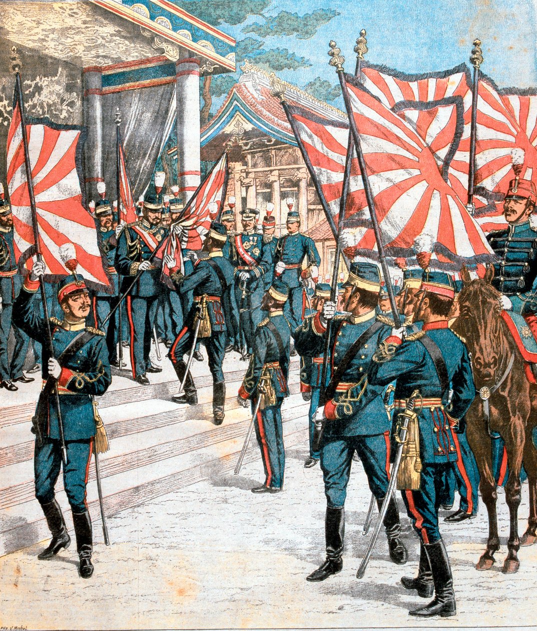 Japonský císař prezentující barvy japonským plukům, 1904 od Unbekannt