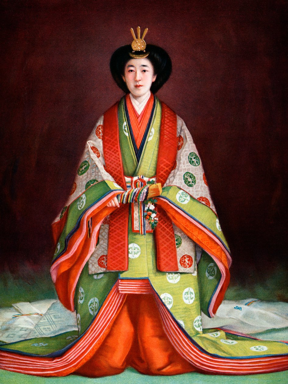 Japonská císařovna Nagako ve svém korunovačním oděvu, c1924 od Unbekannt