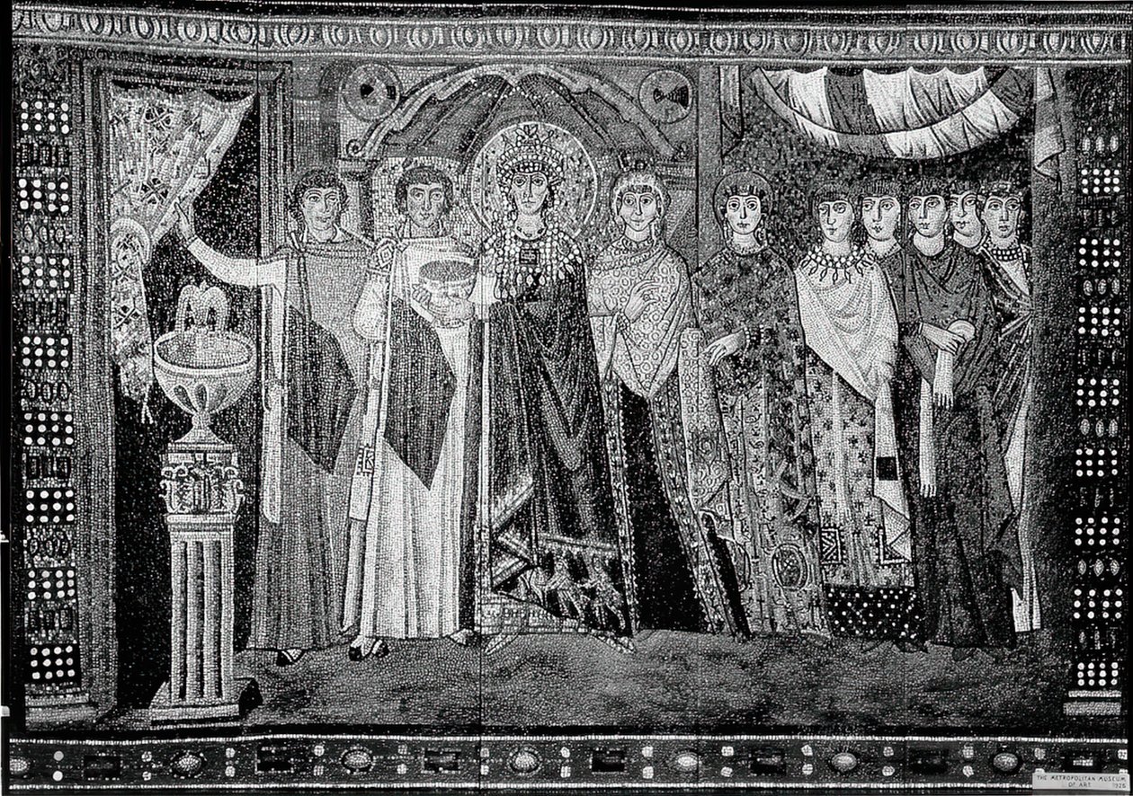 Císařovna Theodora a členové jejího dvora, byzantský, originál z počátku 20. století ze 6. stol. od Unbekannt
