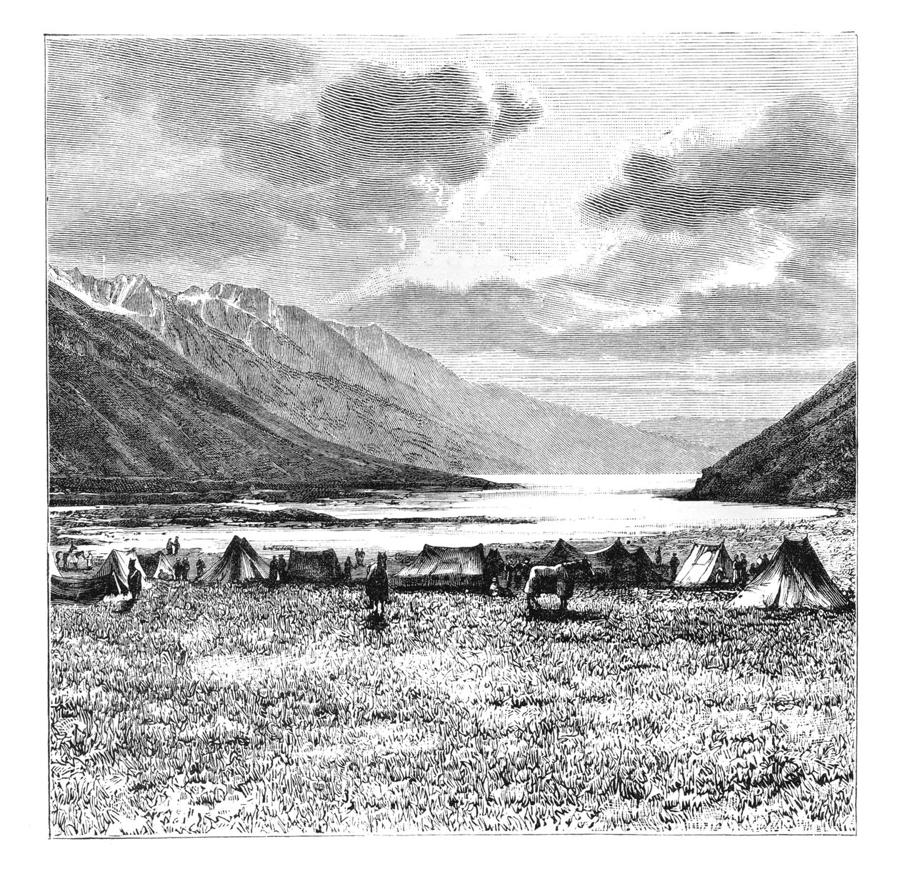 Tábořiště anglické expedice z roku 1871, jezero Pang-Kong, Tibet, 1895 od Unbekannt