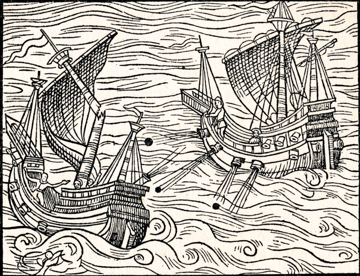 Zasnoubení mezi dvěma obchodními loděmi u pobřeží Islandu, 1555 od Unbekannt