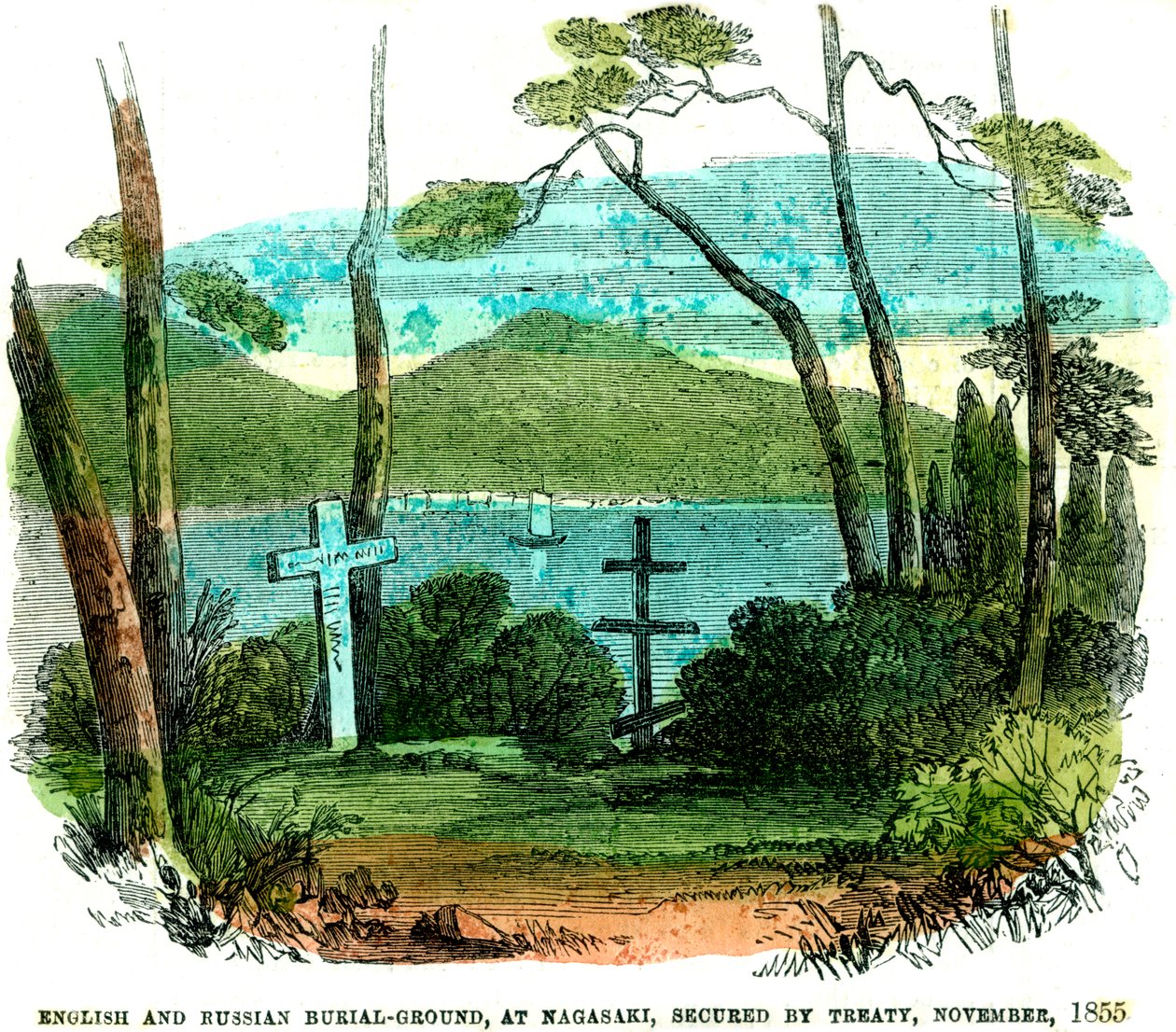 Anglické a ruské pohřebiště v Nagasaki, zajištěno smlouvou, listopad 1855, 1856 od Unbekannt
