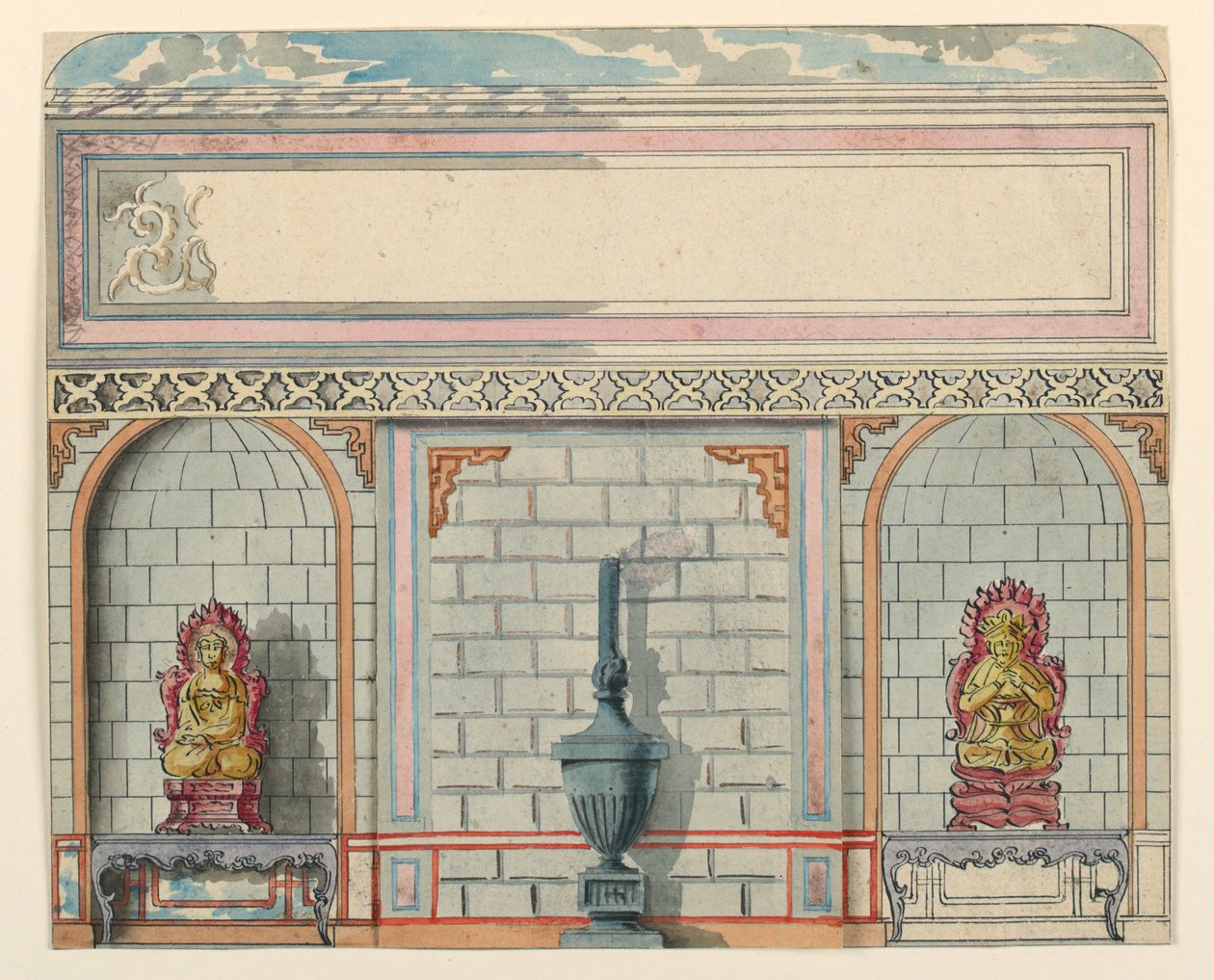 Vstupní hala, východní zeď, královský pavilon, Brighton, před rokem 1802 od Unbekannt