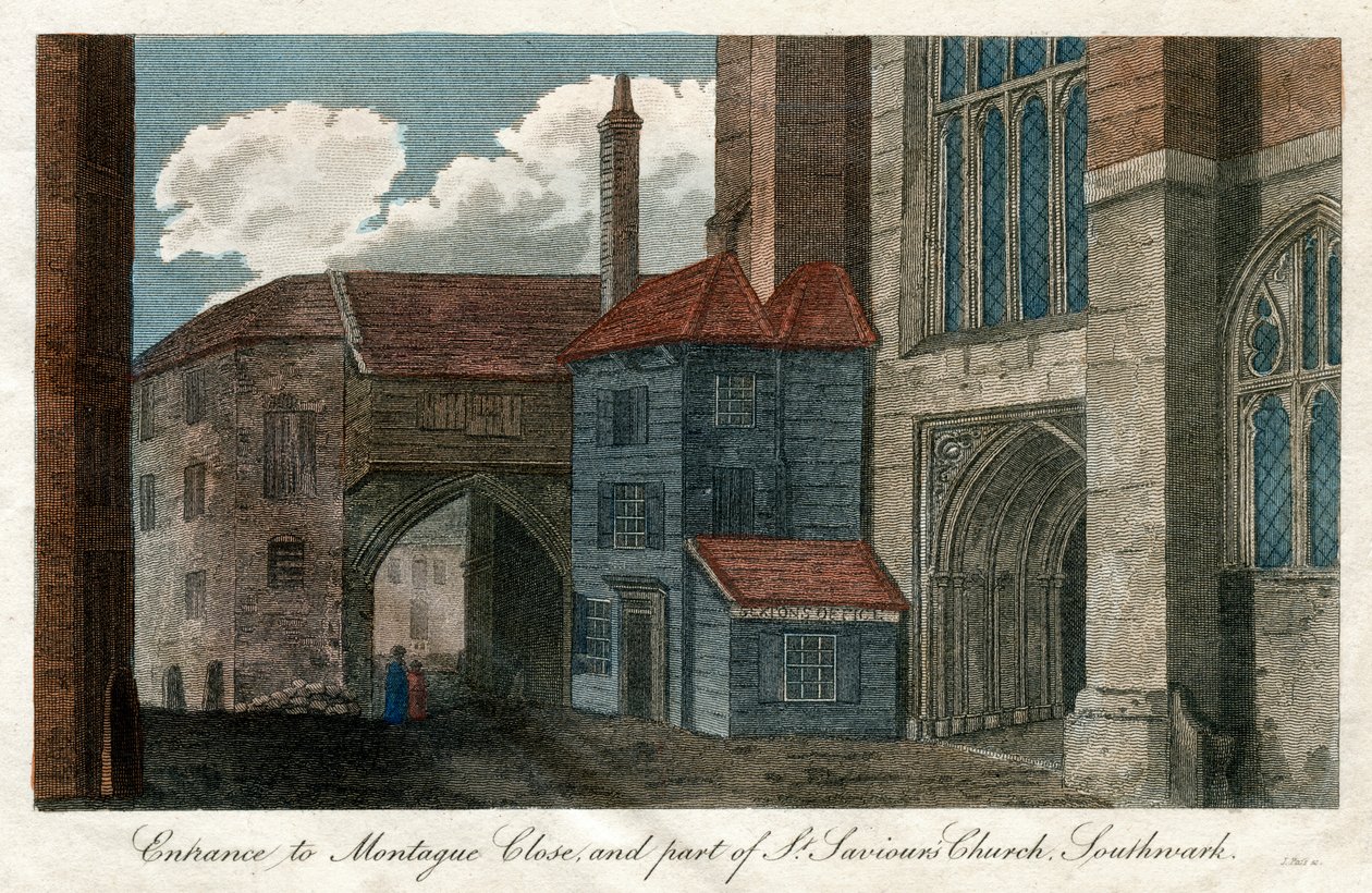 Vchod do Montague Close a část kostela St Saviors, Southwark, Londýn, 1814 od Unbekannt