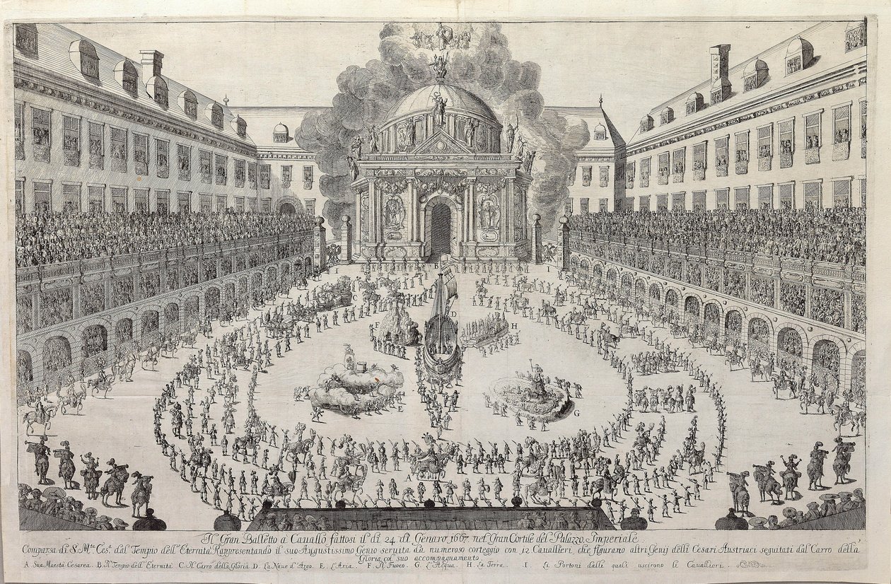Jezdecký balet na nádvoří vídeňského Hofburgu, 1667. od Unbekannt
