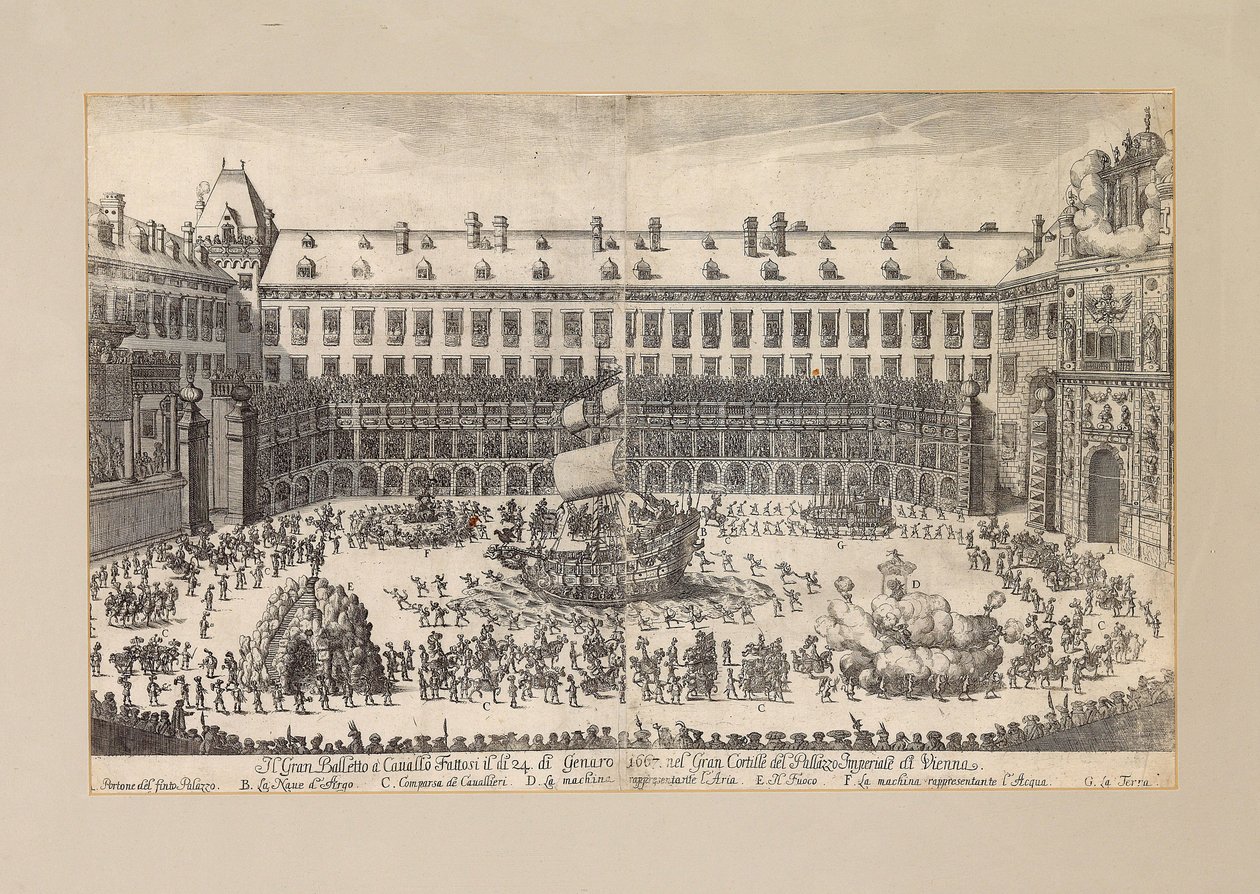 Jezdecký balet na nádvoří vídeňského Hofburgu ..., 1667. od Unbekannt