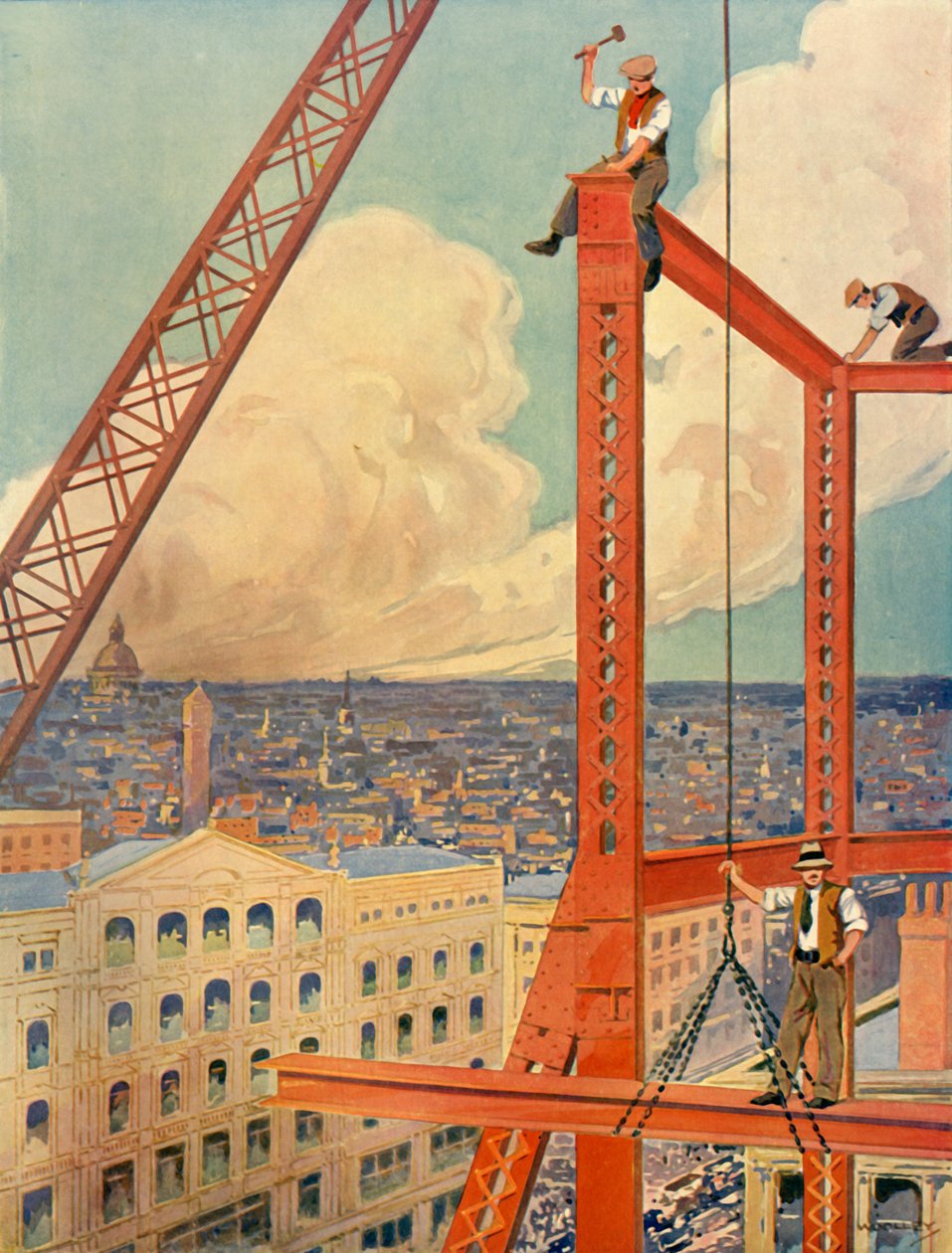 Vztyčování nosníků obrovského nového obchodu, c1930. od Unbekannt