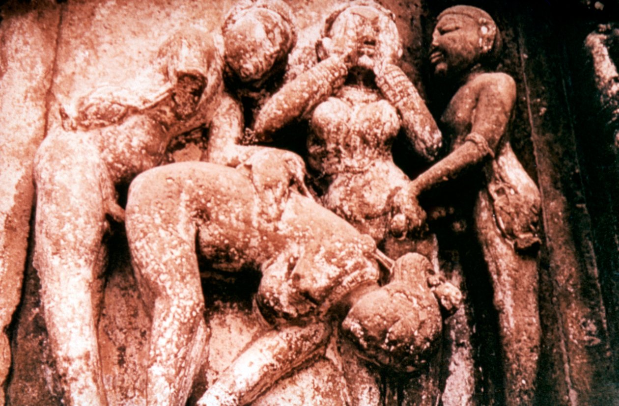 Erotic Sculpture, Hindu Temple, Khajuraho, Indie, 950-1050 od Unbekannt