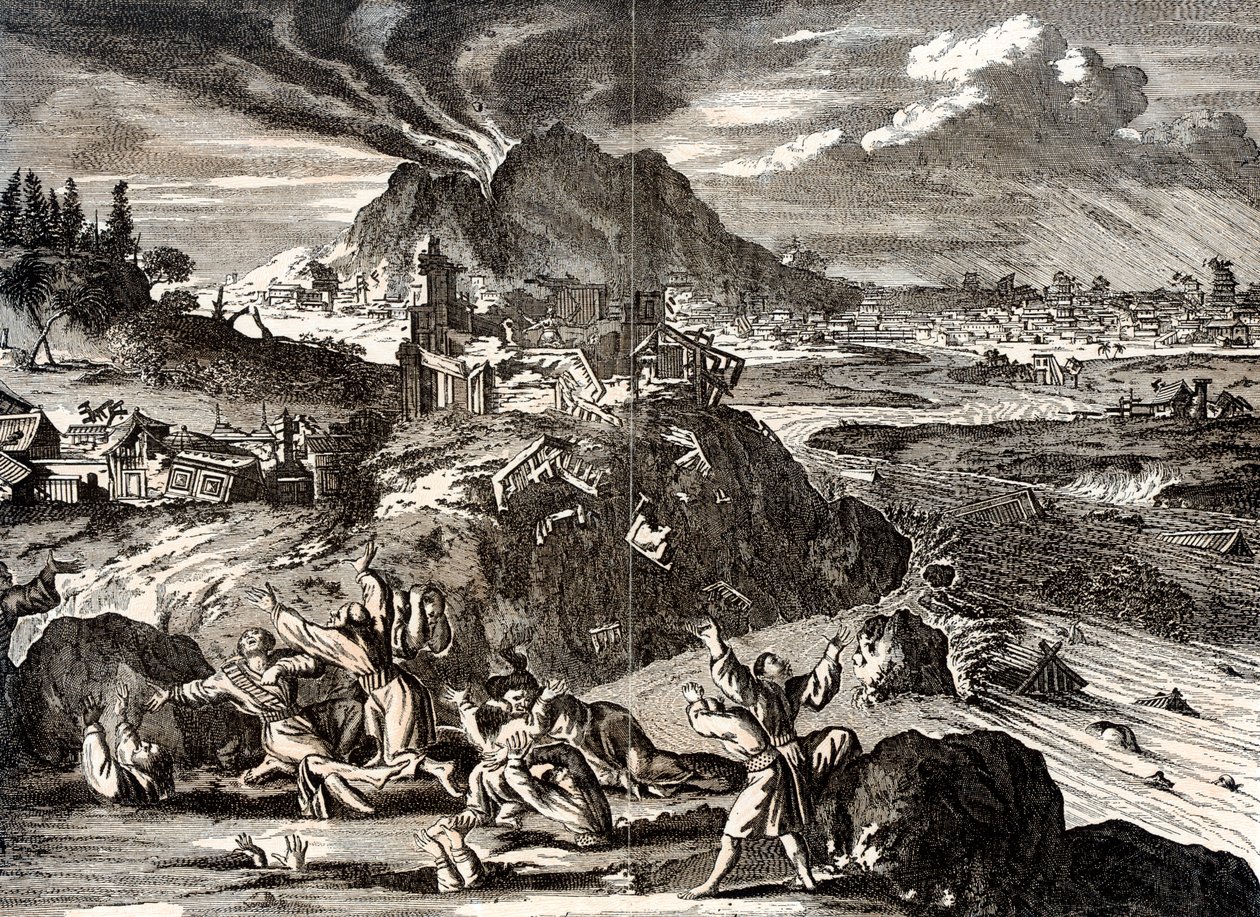 Erupce Shirane-san a zemětřesení v Edo Tokio, Japonsko, 1650 od Unbekannt