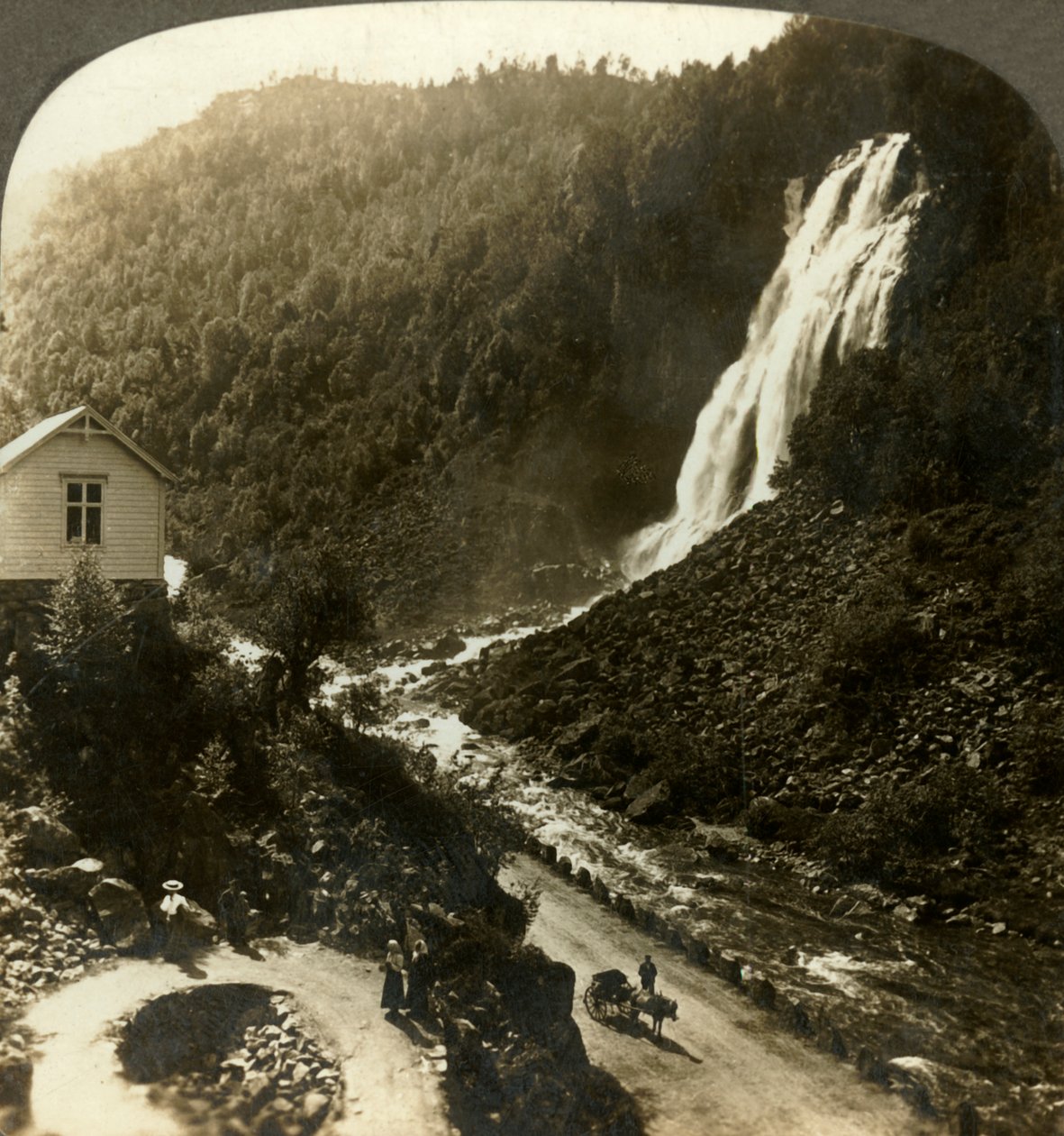Espelandfos, jeden z nejkrásnějších vodopádů v celé Skandinávii, Norsko, c1905. od Unbekannt