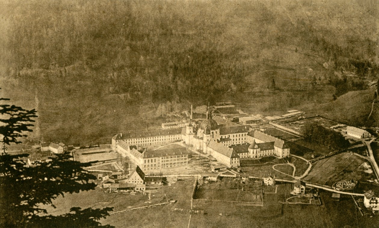 Opatství Ettal ze severního svahu, Bavorsko, Německo, c1922. od Unbekannt