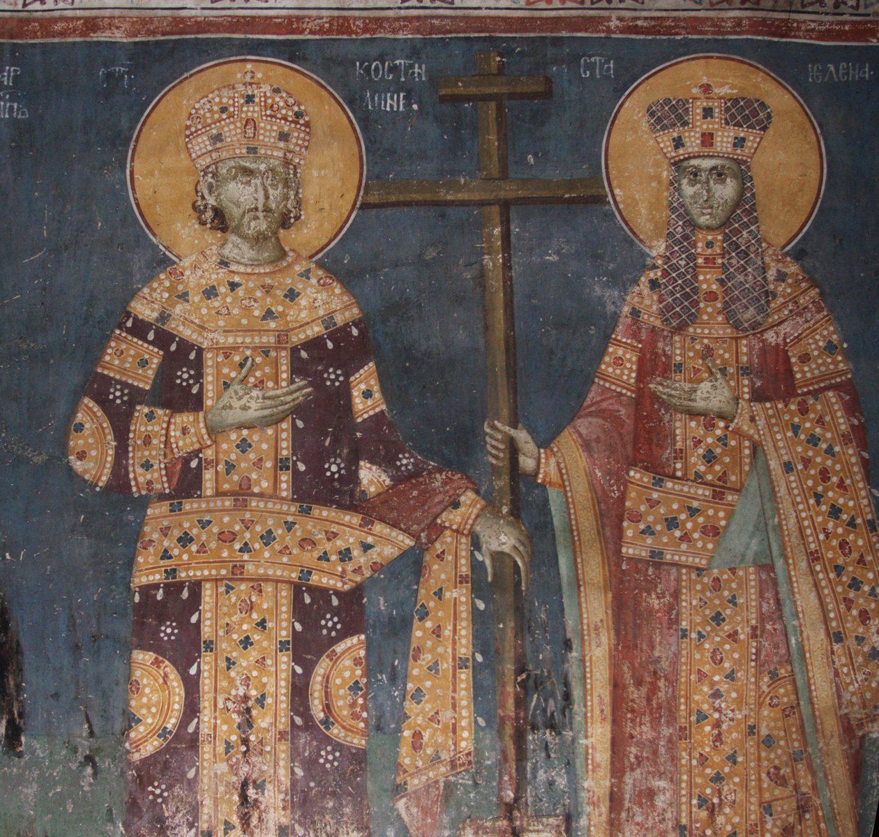 Povýšení kříže. Svatí Konstantin Veliký a Helena, 1321-1322 od Unbekannt