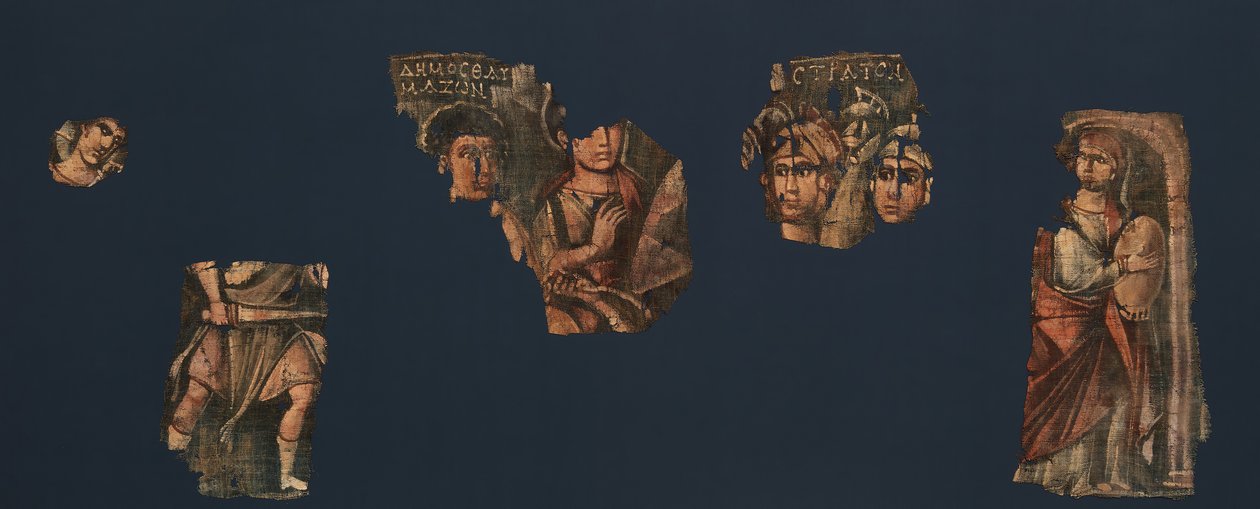 Exodus Painting, pět prvků z malovaného závěsu zobrazujícího..., polovina 2.-pol. 4. století. od Unbekannt
