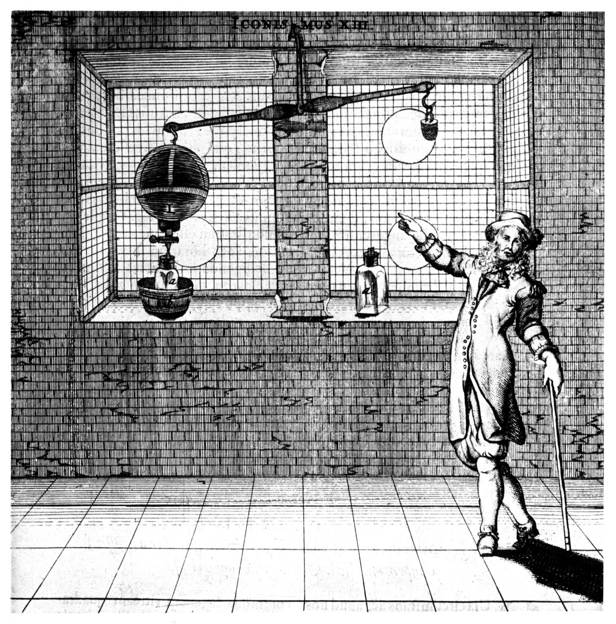 Experiment navržený tak, aby ukázal, že vzduch má váhu, 1672 od Unbekannt