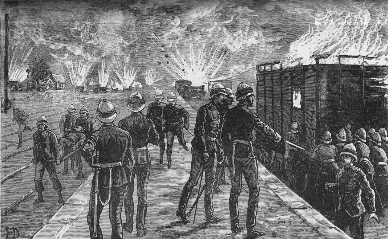 Exploze na káhirském nádraží: Prasknutí granátů a munice, c1882-85 od Unbekannt