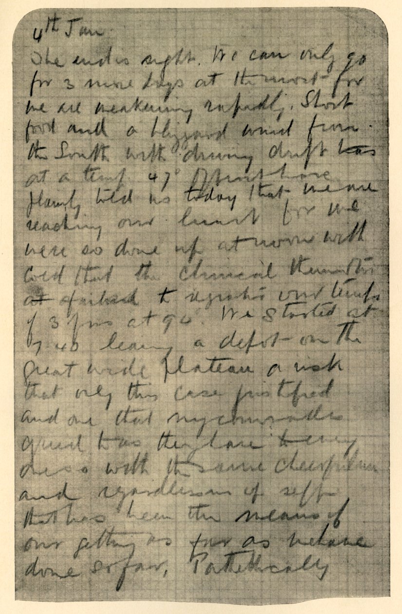 Faksimile Page of Shackletons Diary, 4. ledna 1909 od Unbekannt