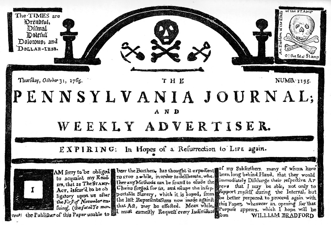 Faksimile of the Pennsylvania Journal on the Stamp Act, 1765 c1880 od Unbekannt