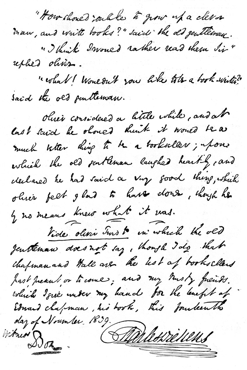Faksimile nápisu v kopii The Pickwick Papers, 1839 1912 od Unbekannt