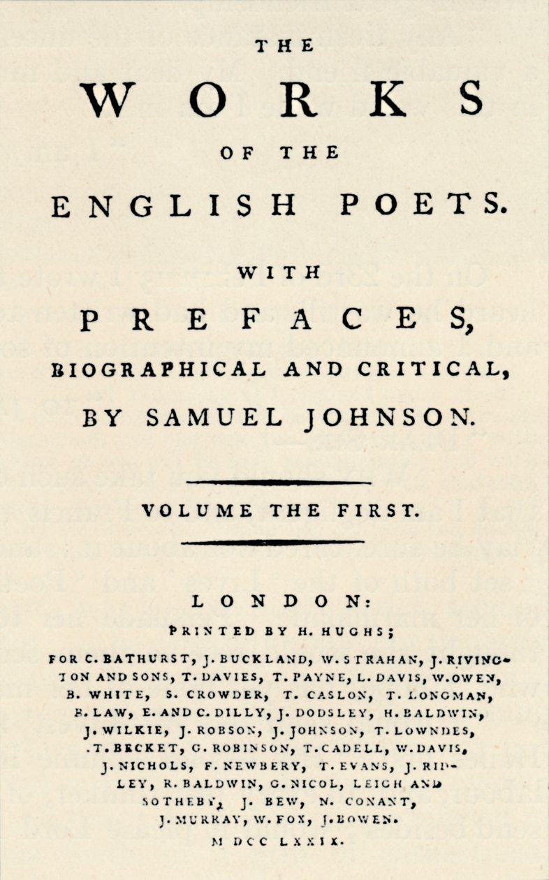 Faksimile titulní strana prvního vydání The Works of the English Poets, obsahující Johnsonse od Unbekannt