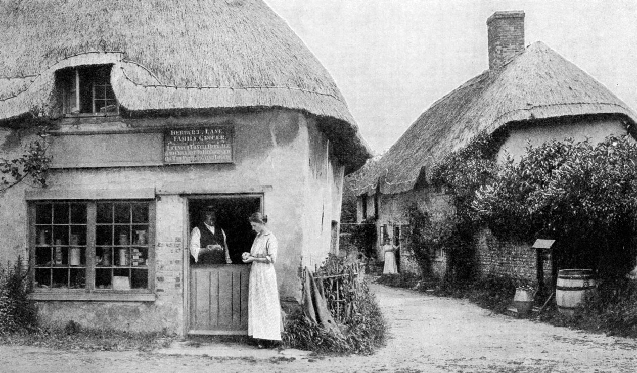 Rodinný obchodník s potravinami, roh Bradford Peverell, Wessex, c1922 od Unbekannt