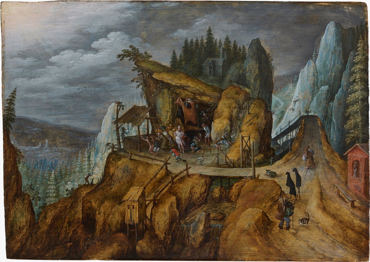 Fantastická skalnatá krajina s Pokušením svatého Antonína, 1600. od Unbekannt