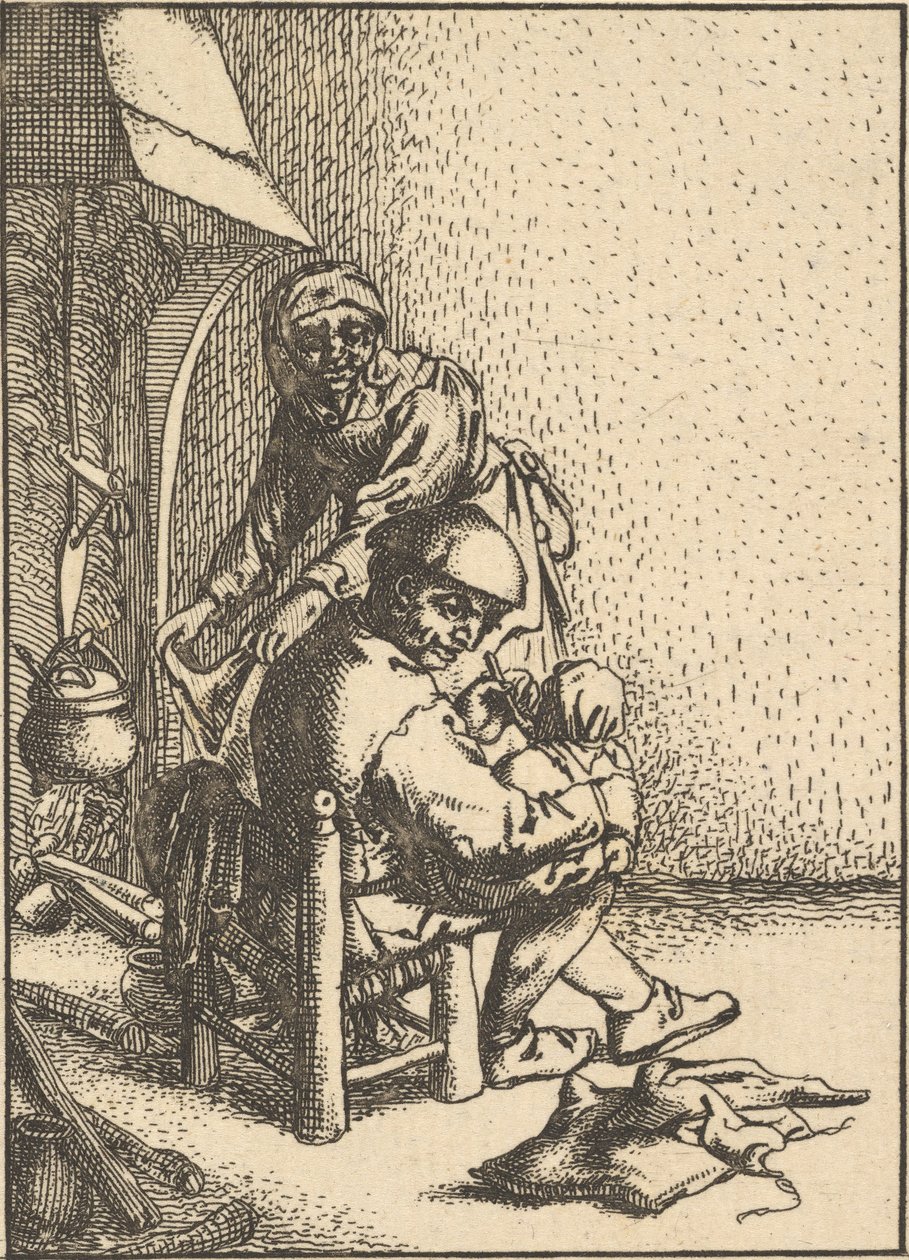 Otec krmí své dítě, 1610-85. od Unbekannt