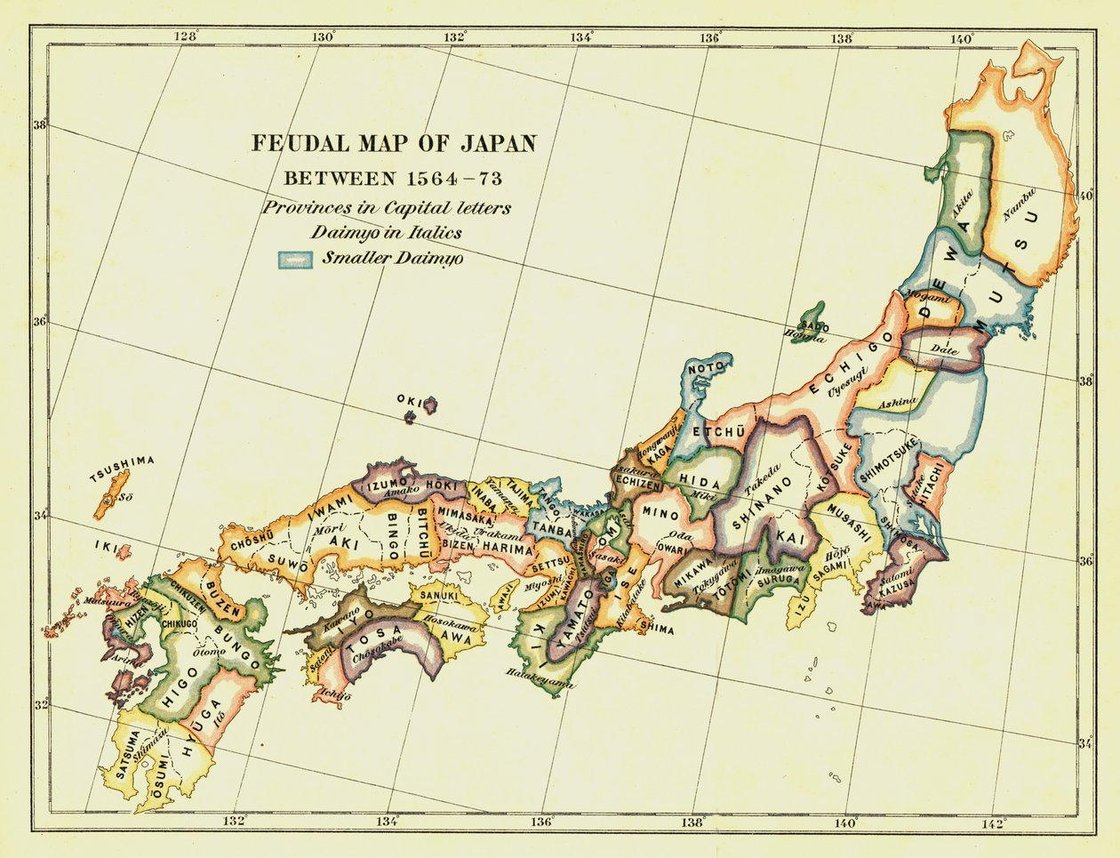 Feudální mapa Japonska mezi 1564-73, 1903. od Unbekannt