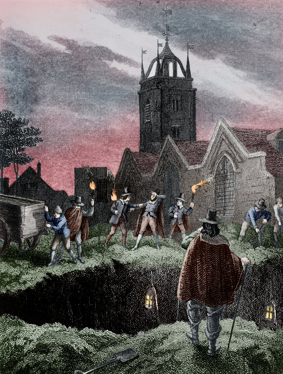 Naplňování hromadného hrobu v noci během moru v Londýně, c1665 od Unbekannt