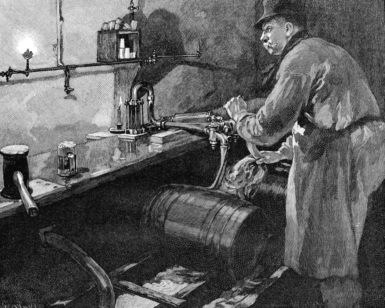 Plnění pivních sudů v americkém pivovaru, 1885 od Unbekannt