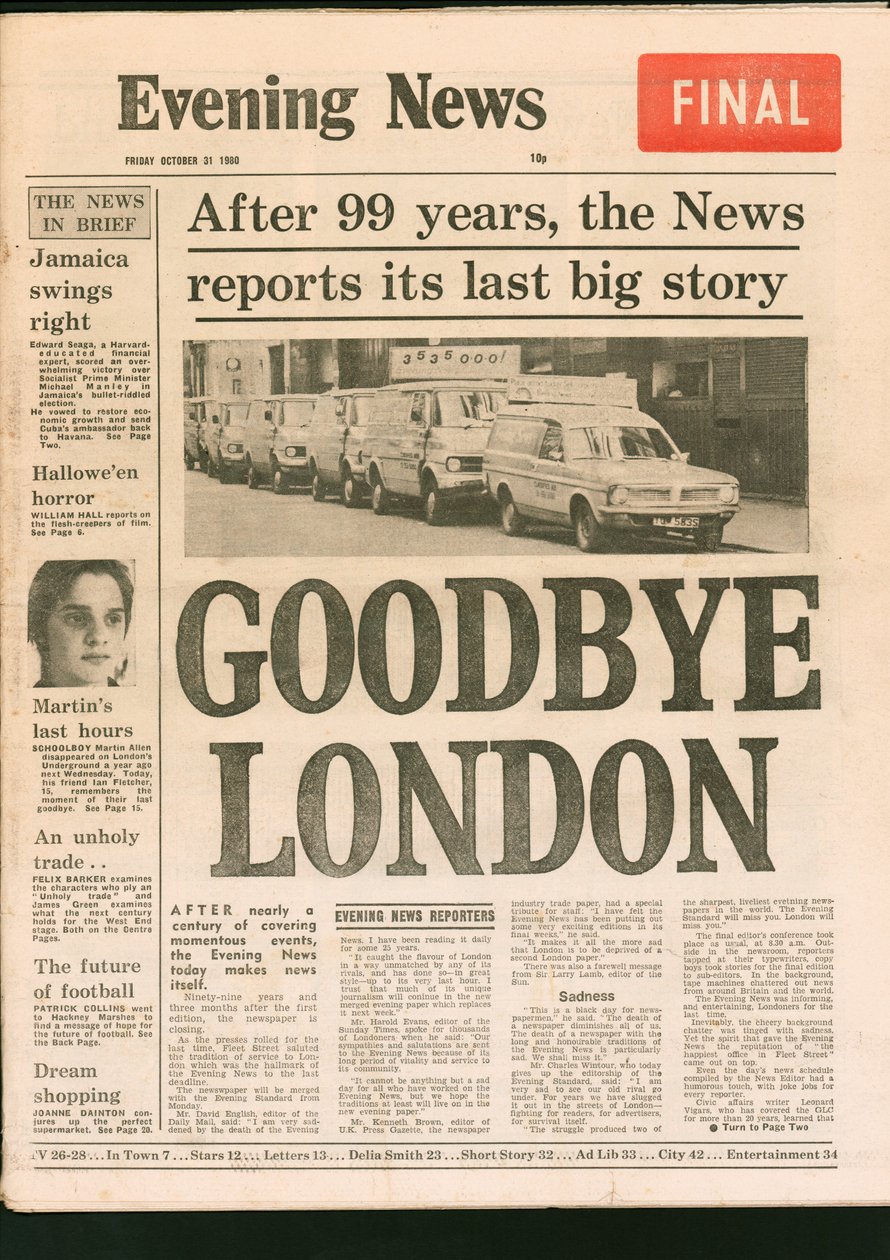 Konečné vydání novin Evening News, 1980 od Unbekannt