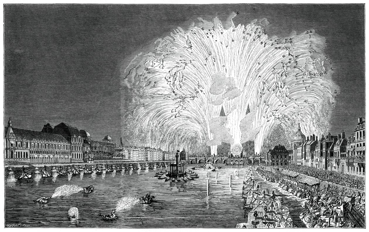 Ohňostroj na mostě, Paříž, 1754, 1885 od Unbekannt