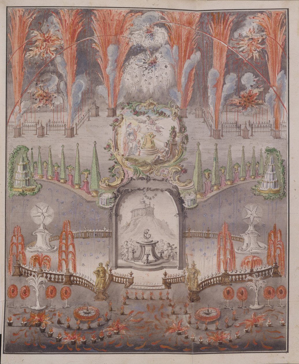Ohňostroj a osvětlení 17. září 1747 v Gostilitsy, polovina 18. stol. od Unbekannt