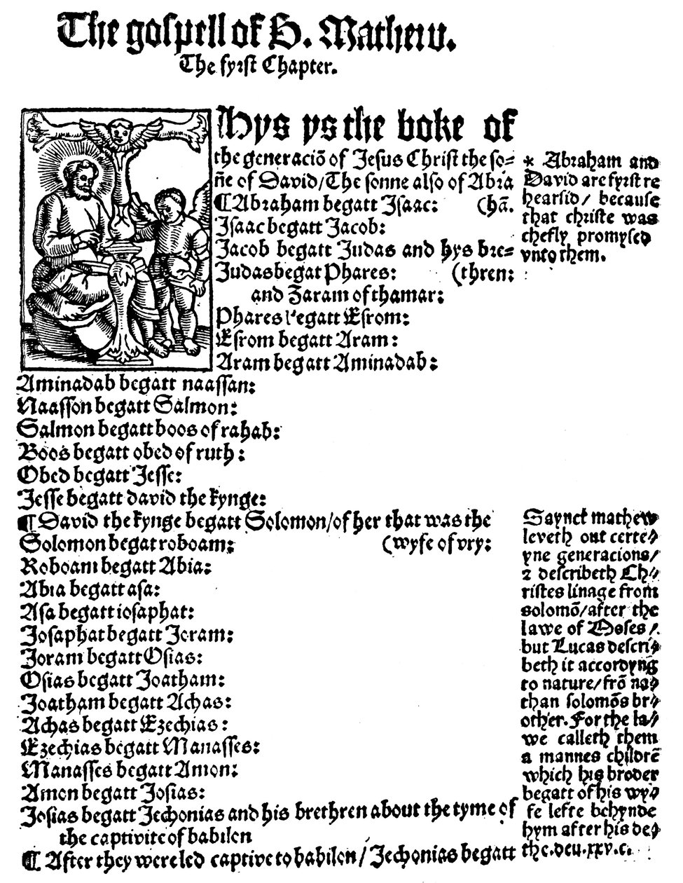 První stránka Matoušova evangelia z anglického Nového zákona Williama Tyndala, 1525 od Unbekannt