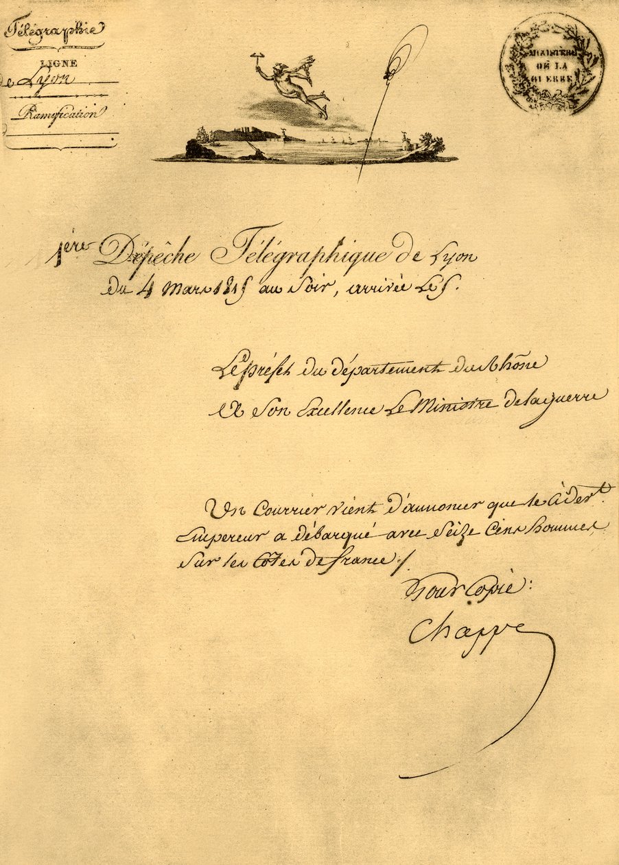 První telegrafní odeslání z Lyonu, 4. března 1815, 1921. od Unbekannt