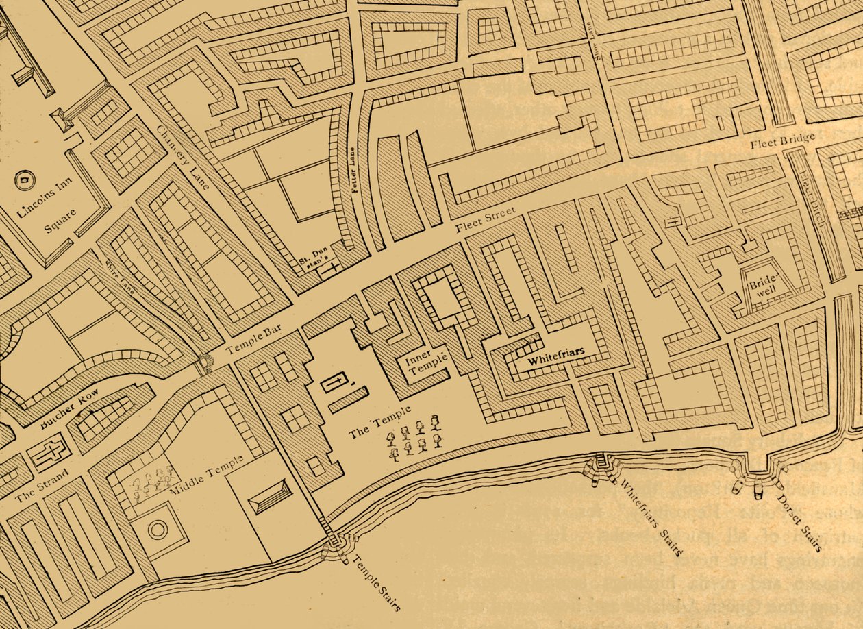 Fleet Street, The Temple, etc., From a Map of London, Publikováno 1720, 1897. od Unbekannt